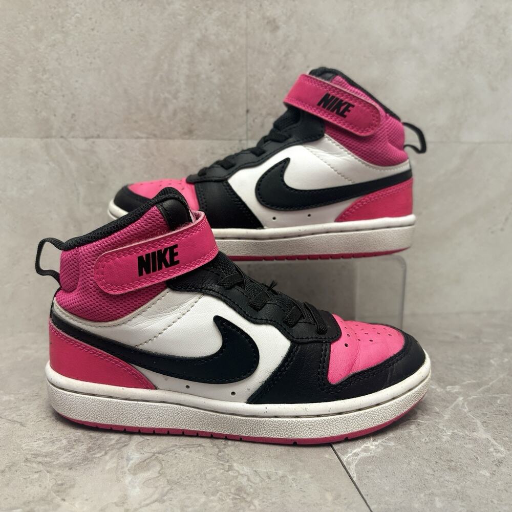Nike Girls Hi Top Sneakers Court Borough Mid Hot Pink Black White Size 12C